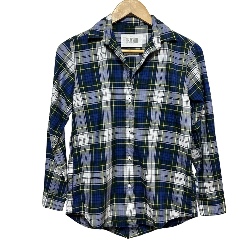 Grayson Frank & Eileen The Hero Button Up Shirt X-Small Blue Green Plaid Cotton